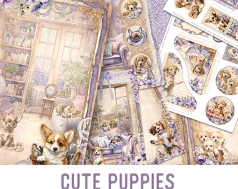 Cute Puppies Junk Journal Kit, Puppy Printable Junk Journal Kit Puppy Embellishments  Puppy Junk Journal Puppy Papers Puppy Craft Kit 003174