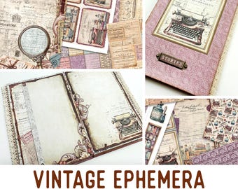 Vintage Ephemera Junk Journal Kit with Tutorial Standard version - 003661