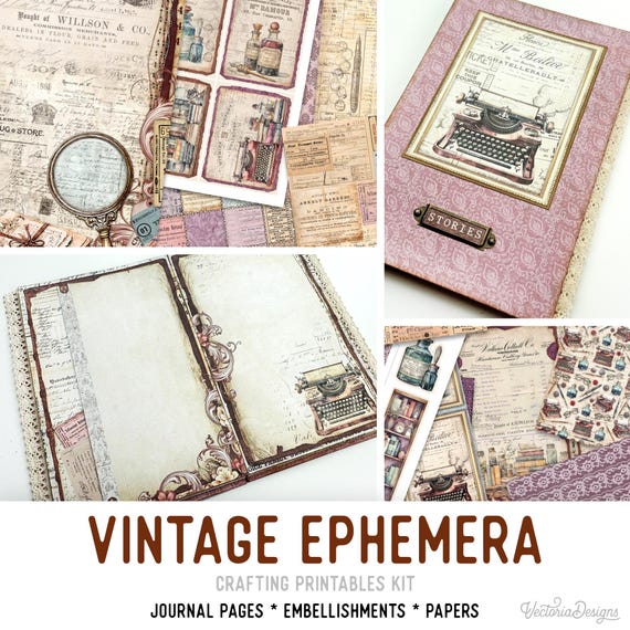 Vintage Ephemera Junk Journal Kit (Standard) new - Printable Pages, Papers and Embellishments for Crafting - 003661
