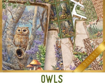 Owls Junk Journal Kit large DELUXE, Owls Crafting Printables Owls Embellishments Owls Printable Owls Paper Owls Junk Journal Owls 003797