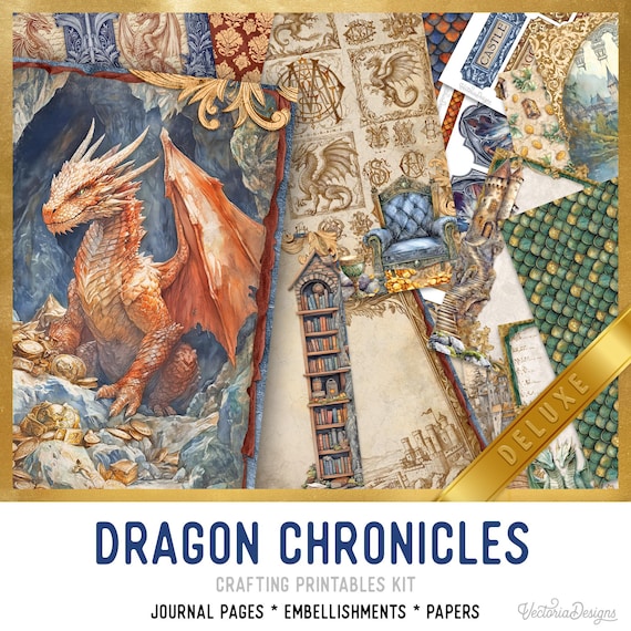 Dragon Chronicles Deluxe Junk Journal Kit - Printable Pages, Papers and Embellishments for Crafting - 003865