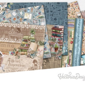 Book Lovers Horizontal Paper Pack, Printable Paper Pack, Landscape Paper Pack, Scrapbook Paper Pack, Decorative Paper, Digital Paper 002664 image 1