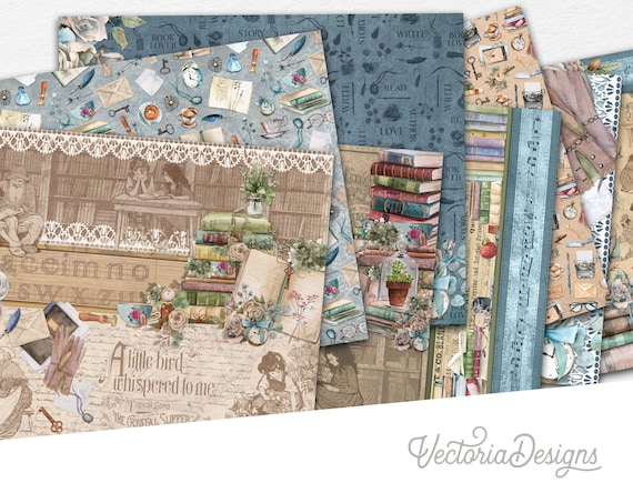 Book Lover Horizontal Paper Pack, Landscape Printable - 002664