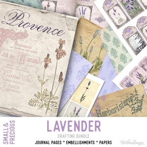 Small & Precious Lavender Crafting Bundle, Paper Craft, Junk Journal, Lavender Bundle, Digital Paper Tickets, Lavender Tags, Lavender 001765