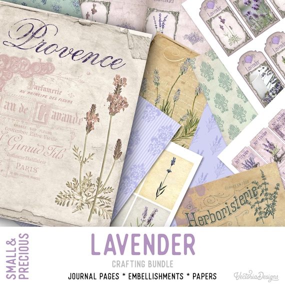 Small & Precious Lavender Crafting Bundle, Paper Craft, Junk Journal, Lavender Bundle, Digital Paper Tickets, Lavender Tags, Lavender 001765