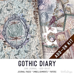 Gothic Diary Junk Journal Kit ADD-ON, Halloween Printable Halloween Junk Journal Pages Journal Kit Craft kits Vintage Junk Journal 003496