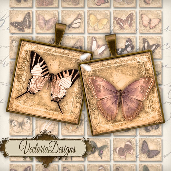 Butterfly Images 1 inch square inchies instant download printable digital collage sheet - 000141