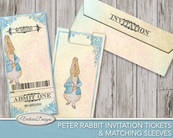 Peter Rabbit Invitation Tickets Sleeve Printable Party Tickets Beatrix Potter digital download instant download digital sheet - 001738