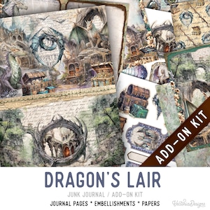 Dragon's Lair Junk Journal Kit ADD-ON, Printable Junk Journal Pages Journal Kit Craft kits Vintage Junk Journal 003614