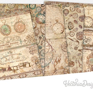 Steampunk Watches Paper Pack Digital Paper Pack Steampunk Printable Paper Pack Decorative Paper Shabby Scrapbooking Paper Scrapbook 002834