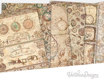 Steampunk Watches Paper Pack Digital Paper Pack Steampunk Printable Paper Pack Decorative Paper Shabby Scrapbooking Paper Scrapbook 002834