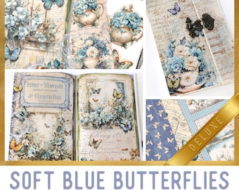 Soft Blue Butterflies Junk Journal Kit (DELUXE) - Printable Kit - 004019