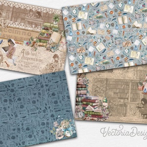 Book Lovers Horizontal Paper Pack, Printable Paper Pack, Landscape Paper Pack, Scrapbook Paper Pack, Decorative Paper, Digital Paper 002664 image 6