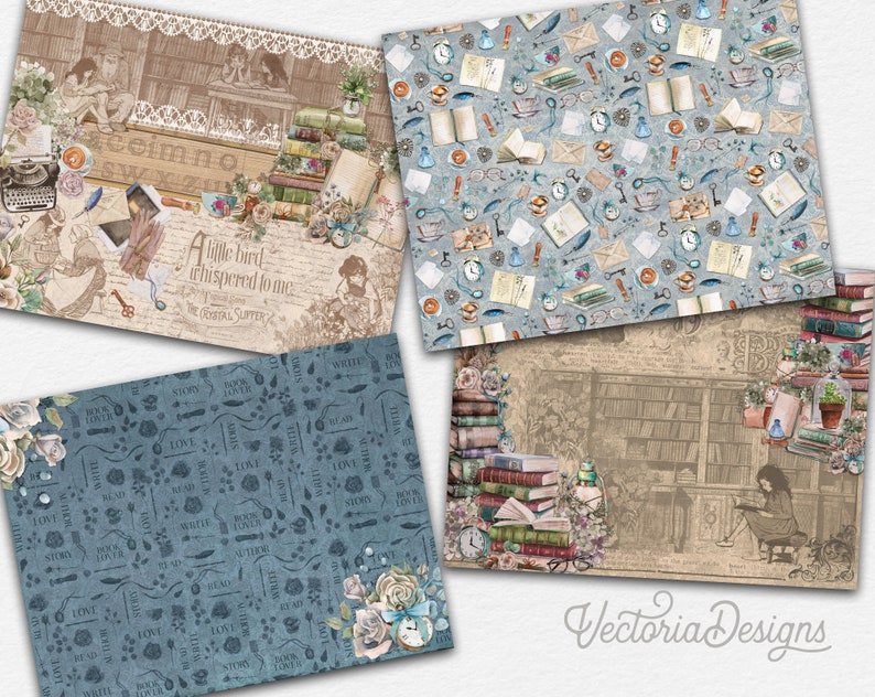 Book Lovers Horizontal Paper Pack, Printable Paper Pack, Landscape Paper Pack, Scrapbook Paper Pack, Decorative Paper, Digital Paper 002664 image 6