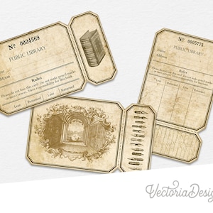 Library Tickets Digital, Junk Journal Printable, Ephemera Tickets, Scrapbooking Embellishments, Vintage Tickets, Download Tickets 001767