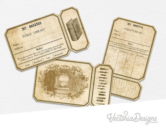 Library Tickets Digital, Junk Journal Printable, Ephemera Tickets, Scrapbooking Embellishments, Vintage Tickets, Download Tickets 001767