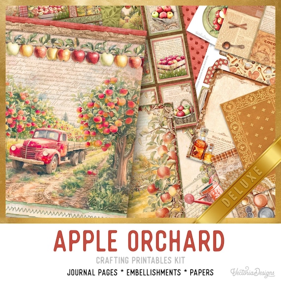 Apple Orchard Junk Journal Kit DELUXE - Printable Pages, Papers and Embellishments for Crafting - 003780