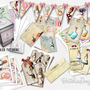 Down the Rabbit Hole Alice In Wonderland Mega Crafting Bundle, Mega Paper Pack, Printable Paper, Crafting Bundle, Printable Tags 001627 image 5