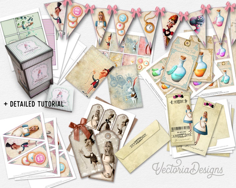 Down the Rabbit Hole Alice In Wonderland Mega Crafting Bundle, Mega Paper Pack, Printable Paper, Crafting Bundle, Printable Tags 001627 image 5