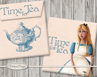 Alice in Wonderland Tea Bag Envelopes Printable Paper Crafting Pink DIY digital download instant download digital sheet S3I1 - 001625