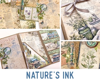 Nature's Ink Junk Journal Kit, Botanical Journal Crafting Printables Kit Writing Embellishments Printable Nature Paper Craft Tutorial 003556