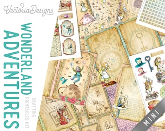 Alice In Wonderland Junk Journal Kit Wonderland Adventures Crafting Printable Kit Alice Craft Kits Wonderland Embellishments Paper 003036