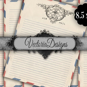 Air Mail Paper Pack, Digital Paper Pack, Printable Paper Pack, Vintage Stationery, Air Mail Letters, Instant Download, Paper Craft 000719