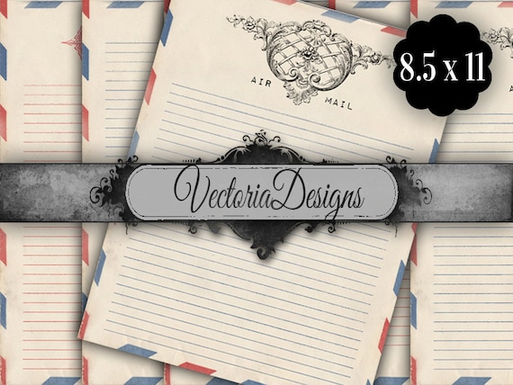 Vintage Air Mail Stationery, Printable Paper Pack (8.5x11 inch, JPG & PDF, Instant Download) - 000719