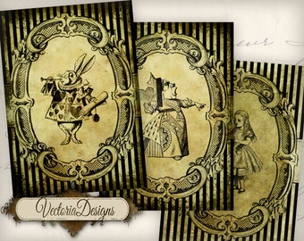 Grunge Alice in Wonderland ATC cards grungy alice vintage printables digital graphics instant download Digital Collage Sheet - 000458