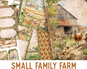 Family Farm Junk Journal Kit, Farm Junk Journal Kit Embellishments Junk Journal Farm Papers Printable Craft kit Farm 003538