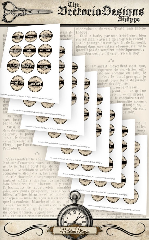 Herbs and Spice Labels printable kitchen organzing craft art hobby crafting scrapbooking instant download digital collage sheet VD0348