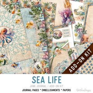 Sea Life Junk Journal Kit ADD-ON, Printable Junk Journal Pages Printable Junk Journal Kit Craft kits Vintage Junk Journal 003275