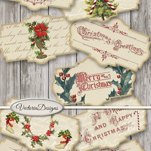 Christmas Labels Printable, Vintage Christmas Labels, Christmas Decoration, Merry Christmas Digital, Christmas Gift, Xmas Labels 001480