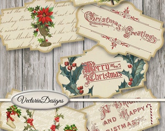 Christmas Labels Printable, Vintage Christmas Labels, Christmas Decoration, Merry Christmas Digital, Christmas Gift, Xmas Labels 001480