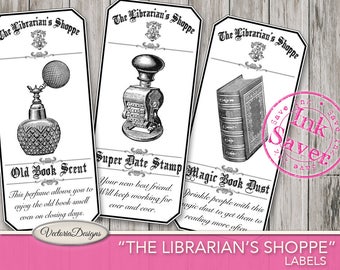 The Librarian's Shoppe Labels Printable library librarian gift ink saver funny digital download instant download digital sheet - 001563