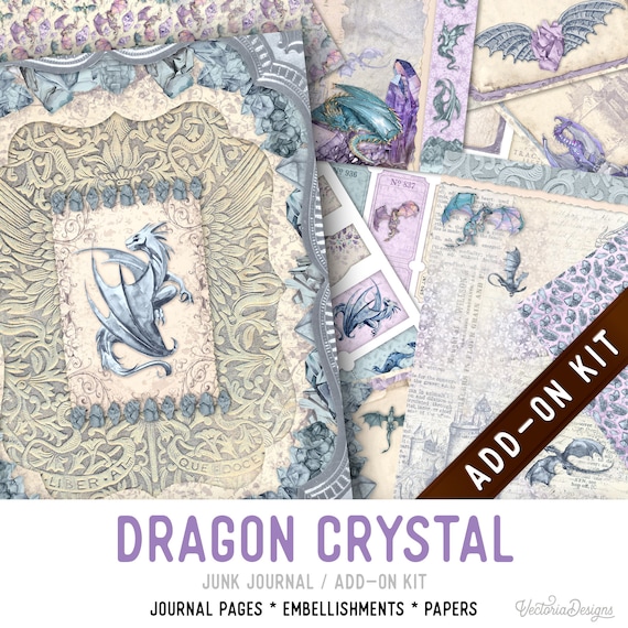 Dragon Crystal Junk Journal Kit ADD-ON, Printable Pages, Embellishments - 003397