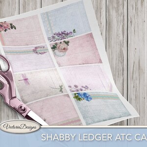 Shabby Ledger ATC cards printable cards floral flower 2.5 x 3.5 inch paper crafting scrapbooking digital download instant sheet 001735 image 3