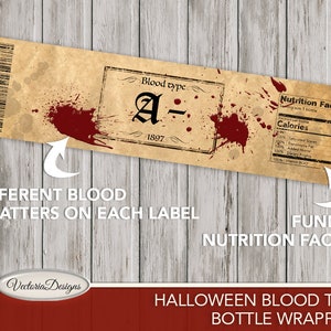 Halloween Labels, Vampire Blood Labels, Halloween Wrappers, Bottle Labels, Vampire Decoration, Halloween Blood Type, Digital Art, 001669 image 2