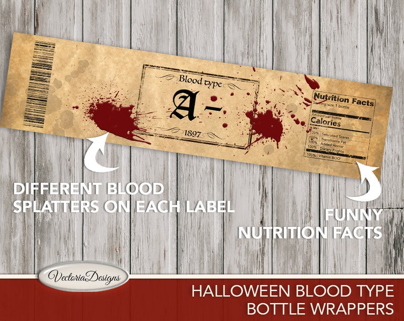 Halloween Labels, Vampire Blood Labels, Halloween Wrappers, Bottle Labels, Vampire Decoration, Halloween Blood Type, Digital Art, 001669 image 2