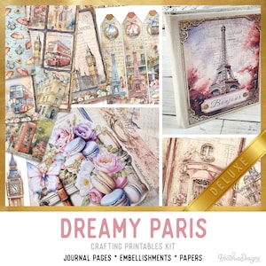 Paris Junk Journal Kit Paris Crafting Printables Kit DELUXE, Paris Embellishments Printable Paris Paper Craft Kit Paris Tutorial DIY 003225
