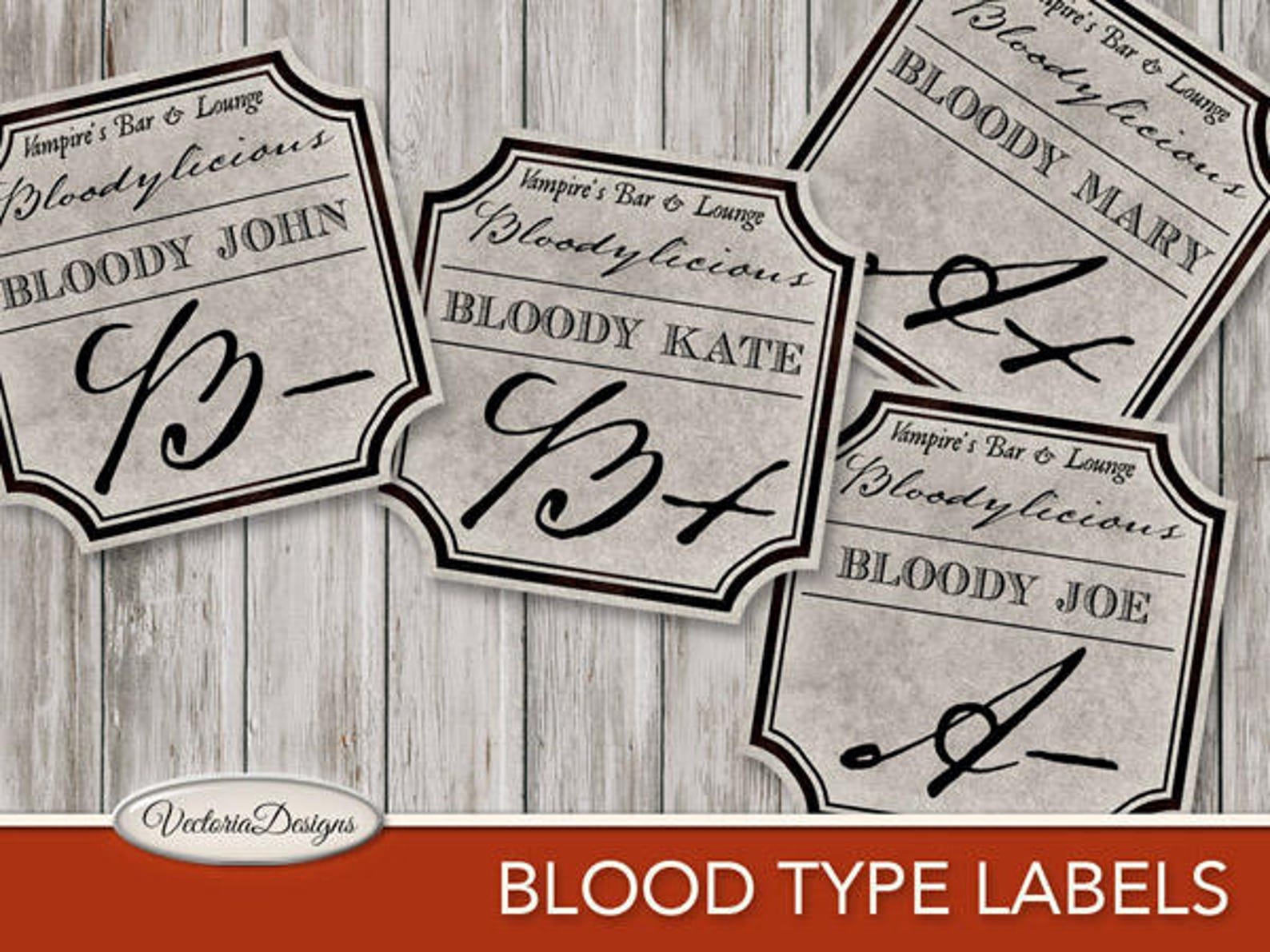Vampire Blood Type Labels Printable Halloween Apothecary | Etsy
