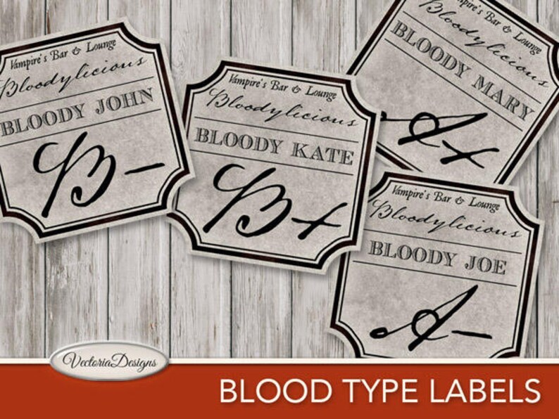 Vampire Blood Type Labels Printable Halloween Apothecary | Etsy