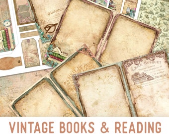 Vintage Books & Reading Junk Journal Kit, Books Journal, Printable Junk Journal Kit, Craft kits, Printable Journal Pages, Reading - 002382