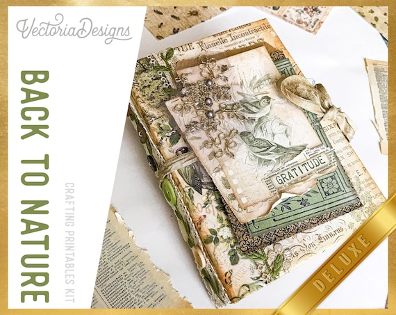 Back to Nature Junk Journal Kit DELUXE - Printable Pages, Papers and Embellishments for Crafting - 002615
