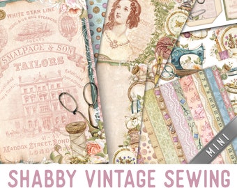 Shabby Vintage Sewing MINI Crafting Printables Kit, Printable Sewing Junk Journal, Sewing Embellishments, Sewing Craft Kits, Paper 002885