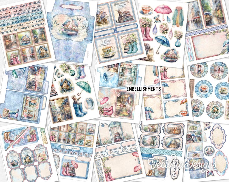 A Rainy Walk DELUXE Junk Journal Kit, Rain Crafting Printables Rain ...