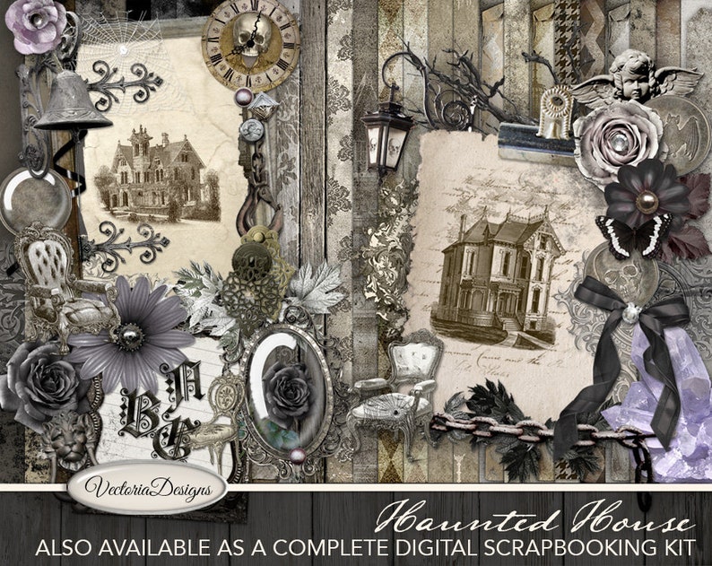 Haunted House Alphabet Digital Scrapbooking Alpha Uppercase Lowercase PNG Halloween crafting instant sheet digital download 001782 image 2