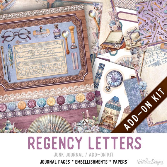 Regency Letters Junk Journal Kit, Printable Pages Embellishments Papers (Add-On) - 003618