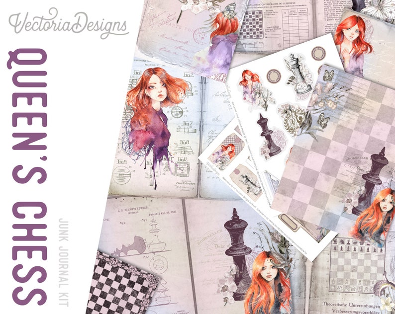 Queen's Chess Junk Journal Kit, Junk Journal Supplies, Junk Journal Printable, Junk Journal Ephemera, DIY Kit 002162 image 8