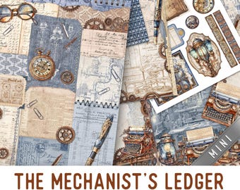 Mechanist's Ledger Junk Journal Kit MINI, Industrial Junk Journal Crafting Printables Kit Steampunk Embellishments Paper Craft 003804